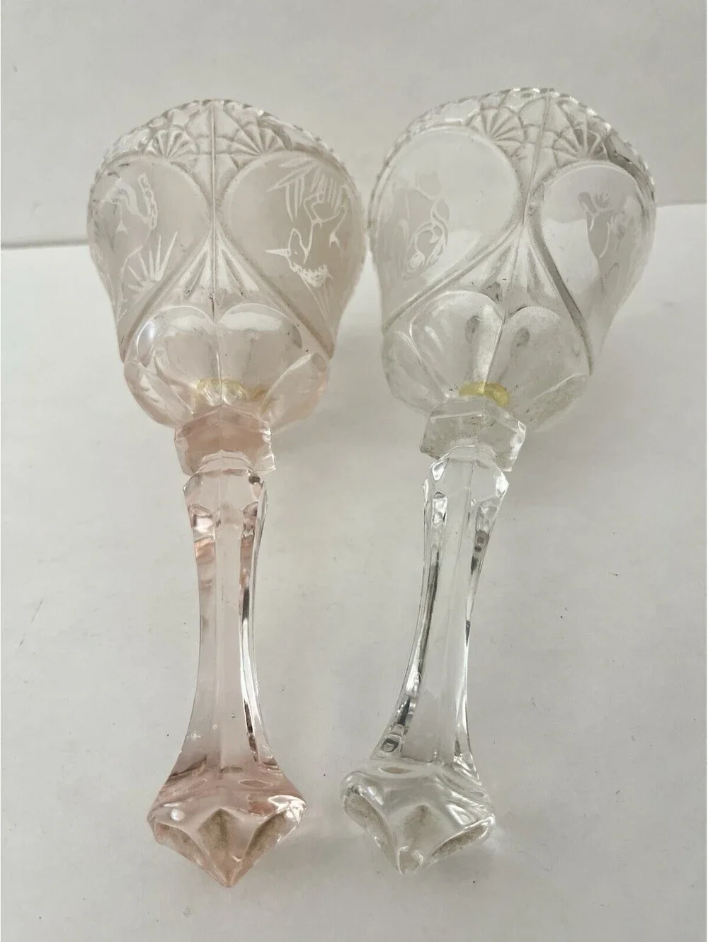 Lot of 2 Gorgeous Glass Lead Crystal Bell - Clear And Pink Tone